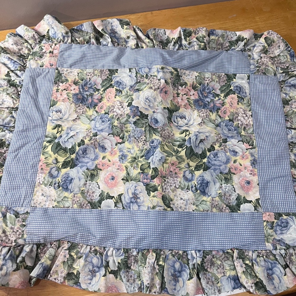 Vtg Croscill Floral Gingham Ruffle Standard Pillow Sham Cottagecore Blue‎ Pink